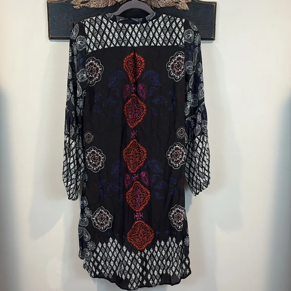 Free People High Low Mixed Print Paisley Geometric Tunic Midi Dress Size XS
